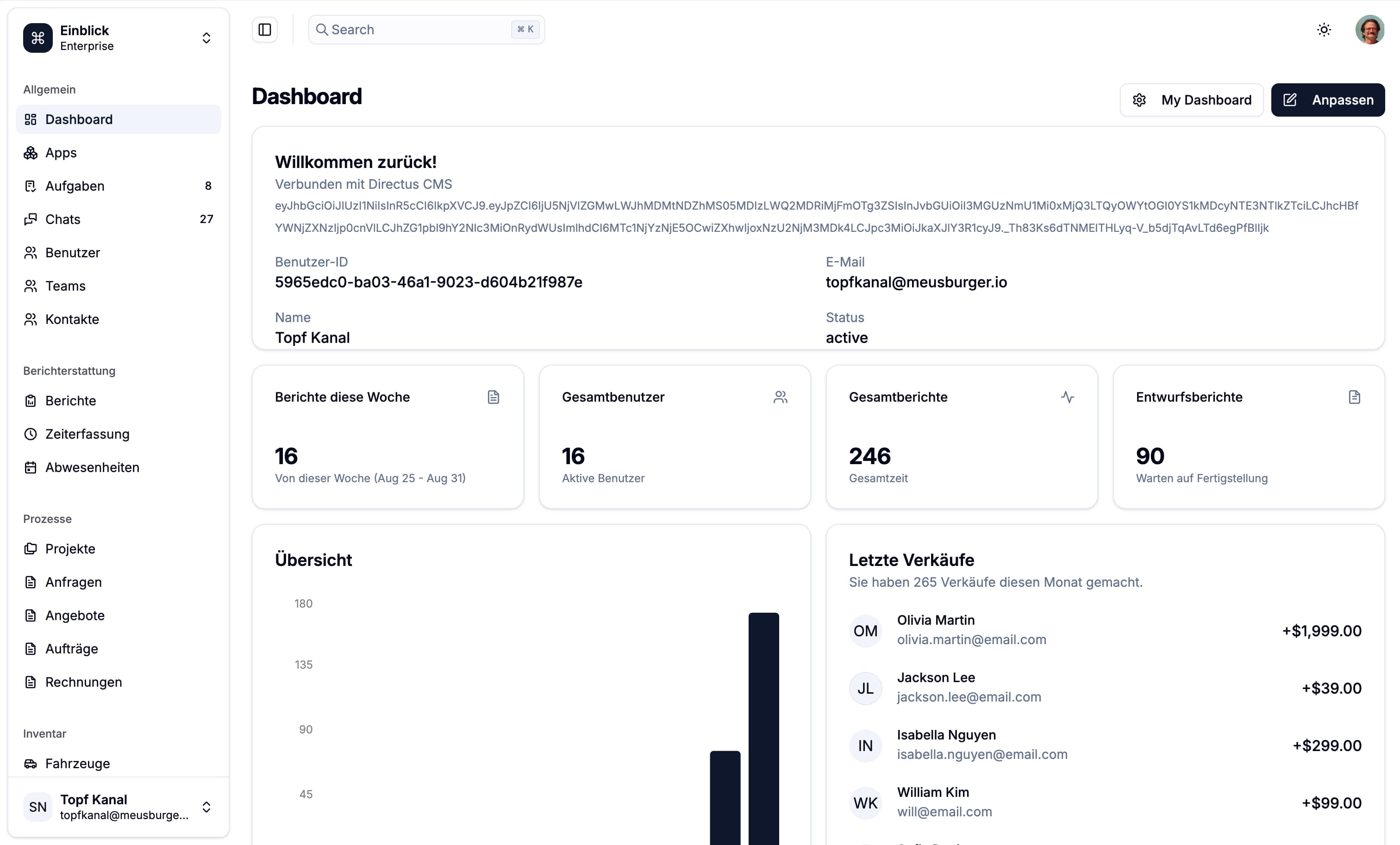 Einblick apps/web dashboard overview
