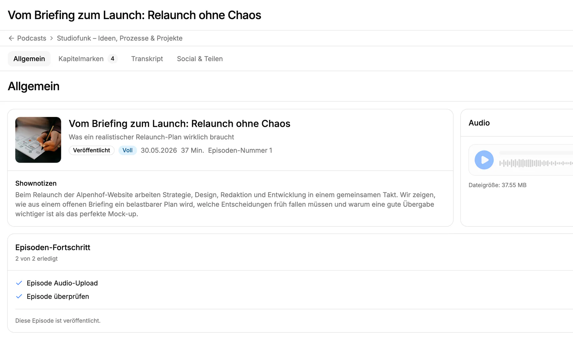 Screenshot: Podcasts in Einblick