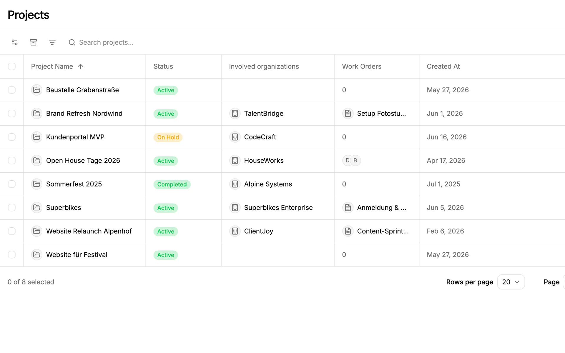 Screenshot: Projects in Einblick