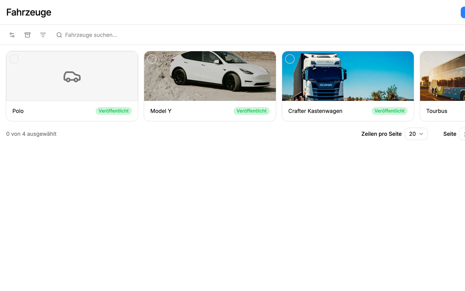 Screenshot: Fahrzeuge in Einblick
